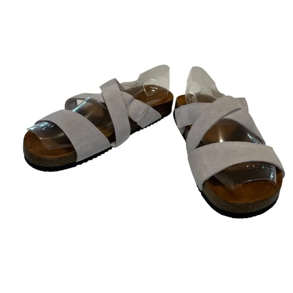 Bearpaw Women's Bonnie Flat Sandals Winter White Sz 8 Open Toe Comfort NWT
